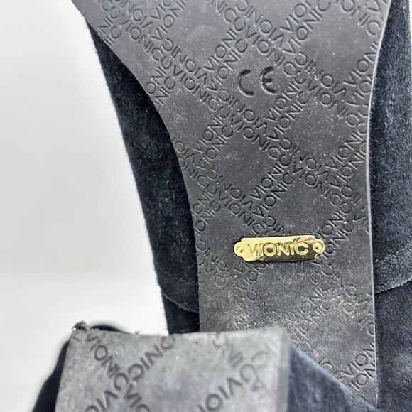 Vionic Suede Boot Size 8.5 Kaylee Side Knit Black Heeled Water Resistant - Picture 9 of 13